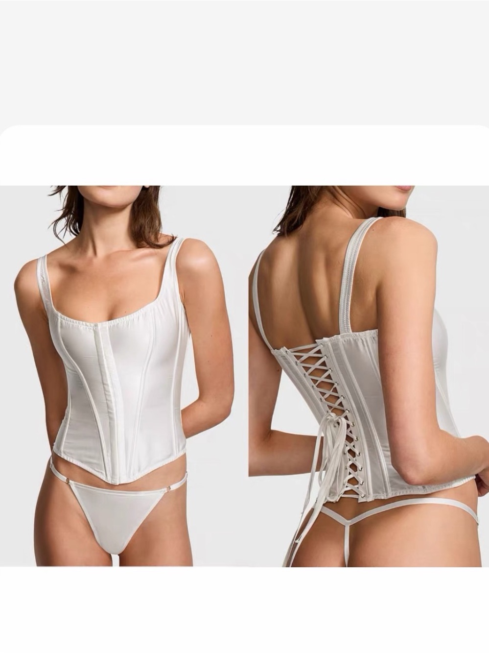 Victoria's Secret White Lace-Up Corset & Thong Set